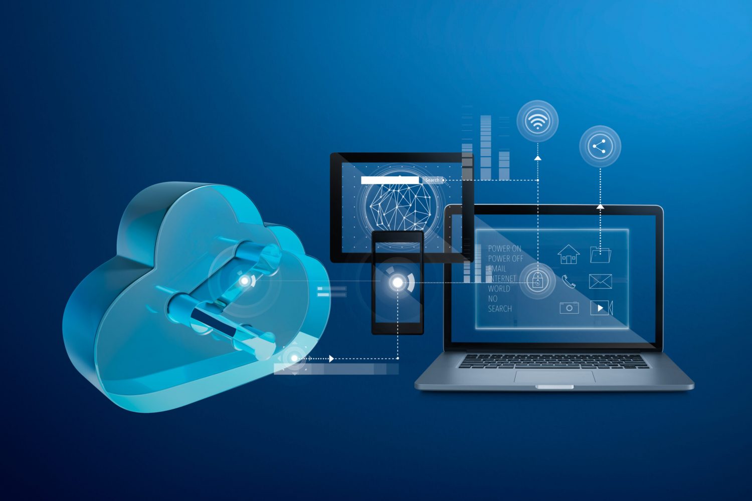 Cloud storage technology concept Cloud storage technology concept with computer, digital tablet, smartphone and upload download data information design.